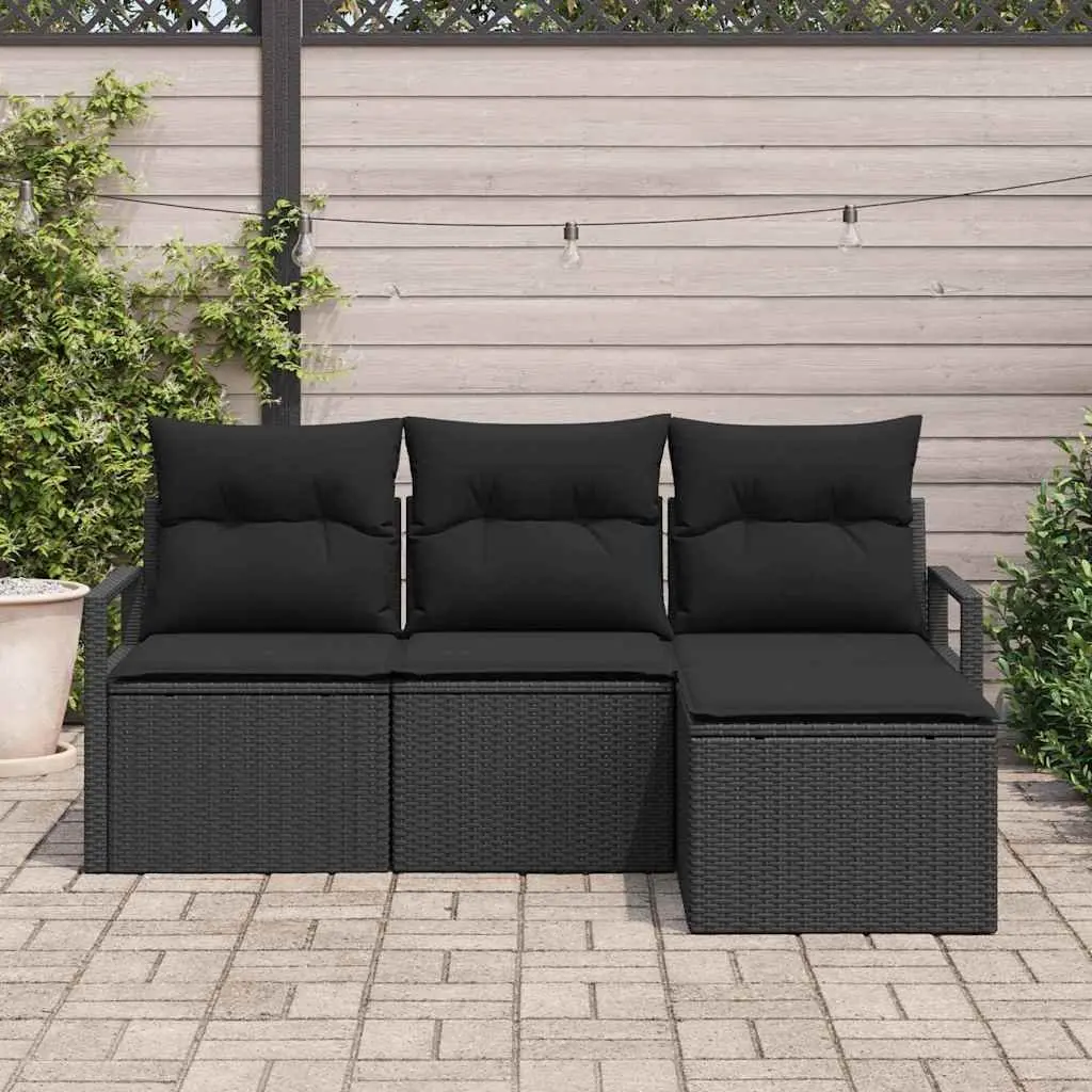 Outdoor Sofa Set Poly Rattan 4 Piece Black
