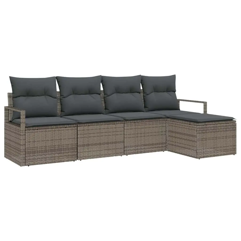 5-Piece Grey Poly Rattan Outdoor Sofa Set with Storage