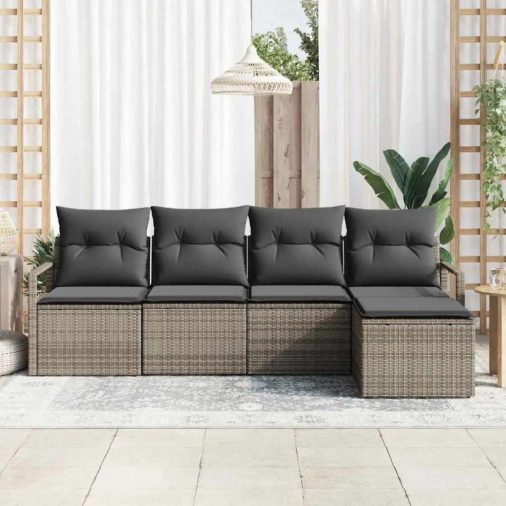 5-Piece Grey Poly Rattan Outdoor Sofa Set with Storage