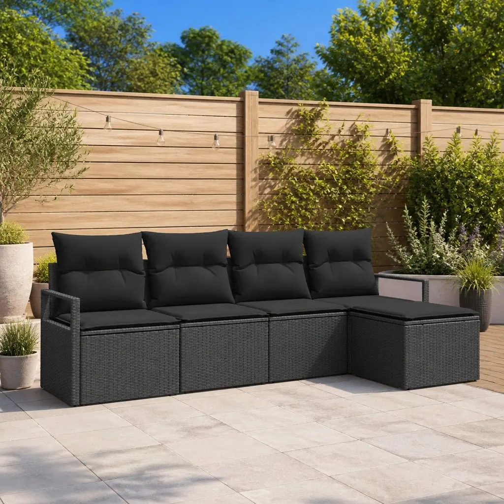 5 Piece Modular Black Poly Rattan Outdoor Sofa Set
