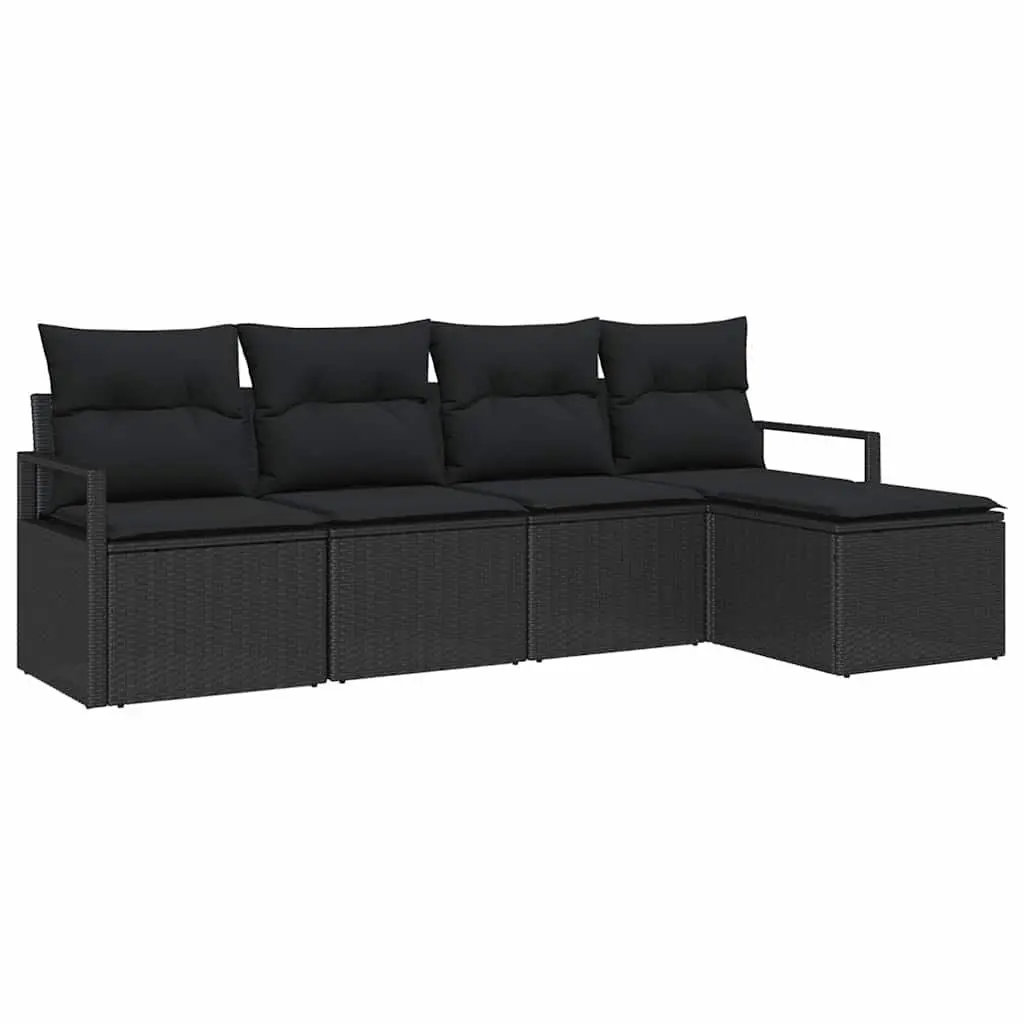 5 Piece Modular Black Poly Rattan Outdoor Sofa Set