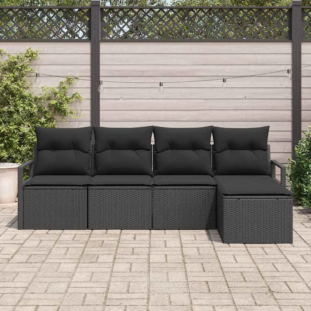 5 Piece Modular Black Poly Rattan Outdoor Sofa Set