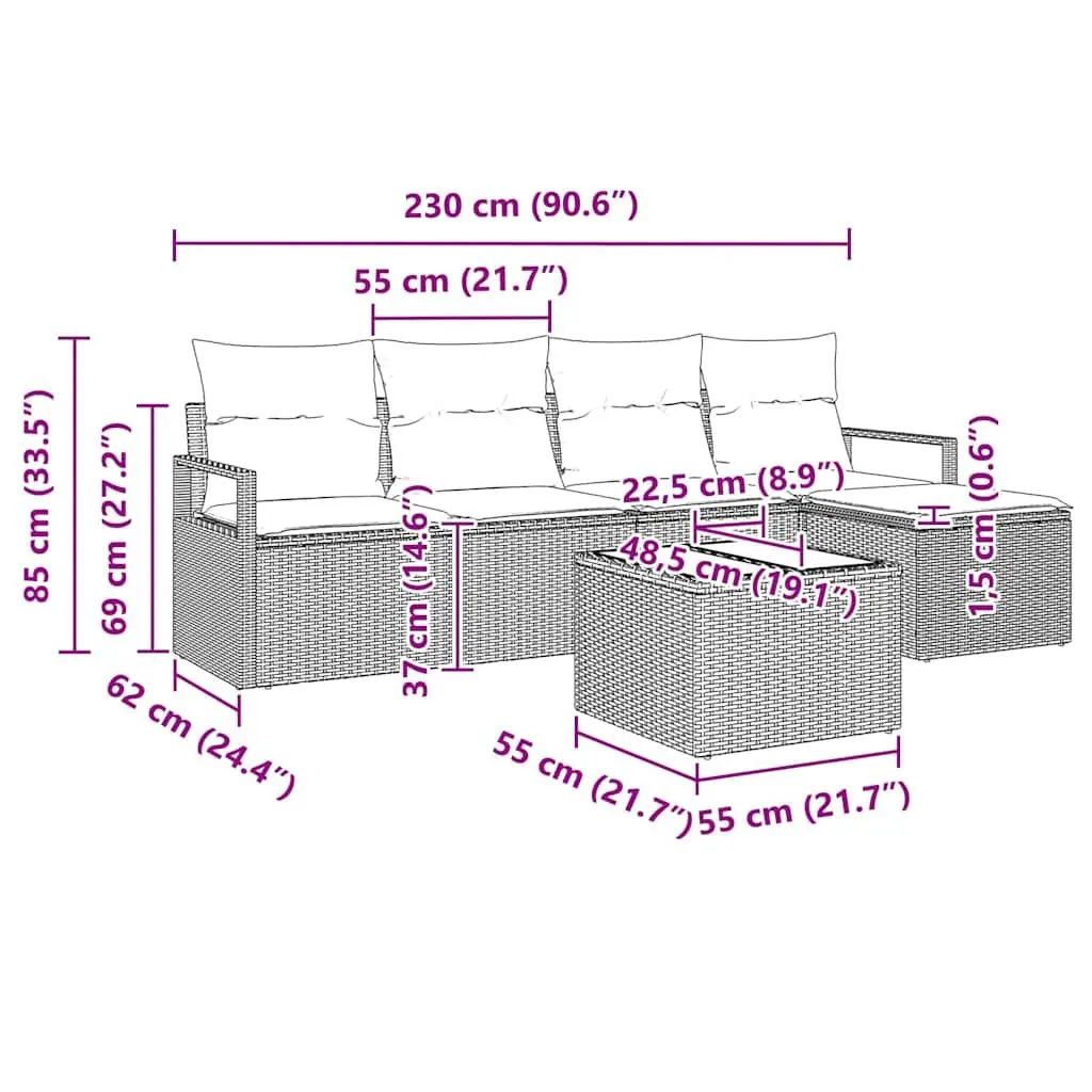 6-Piece Modular Light Grey Outdoor Sofa Set with Storage