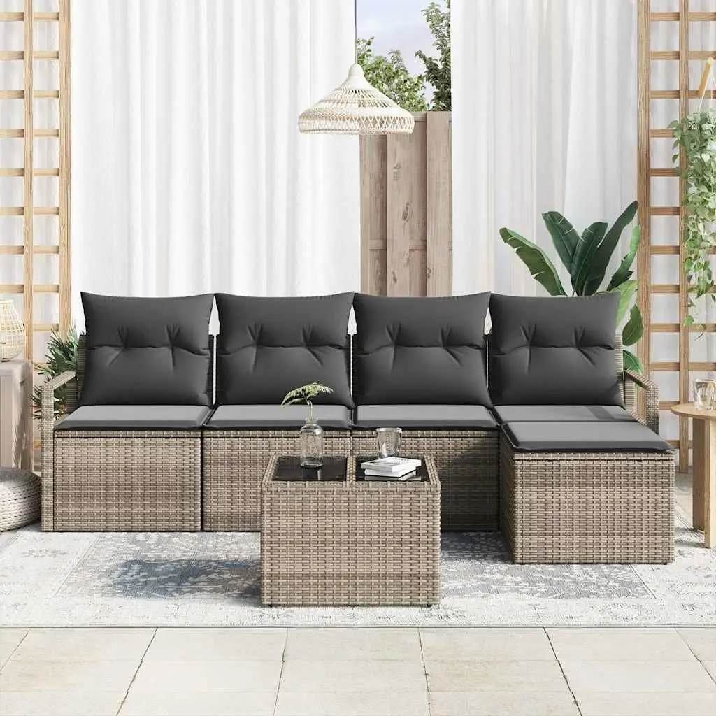 6-Piece Modular Light Grey Outdoor Sofa Set with Storage