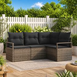 Grey Modular 4-Piece Outdoor Sofa Set with Cushions