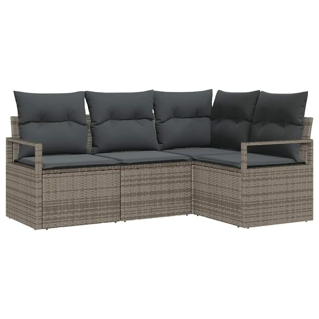 Grey Modular 4-Piece Outdoor Sofa Set with Cushions