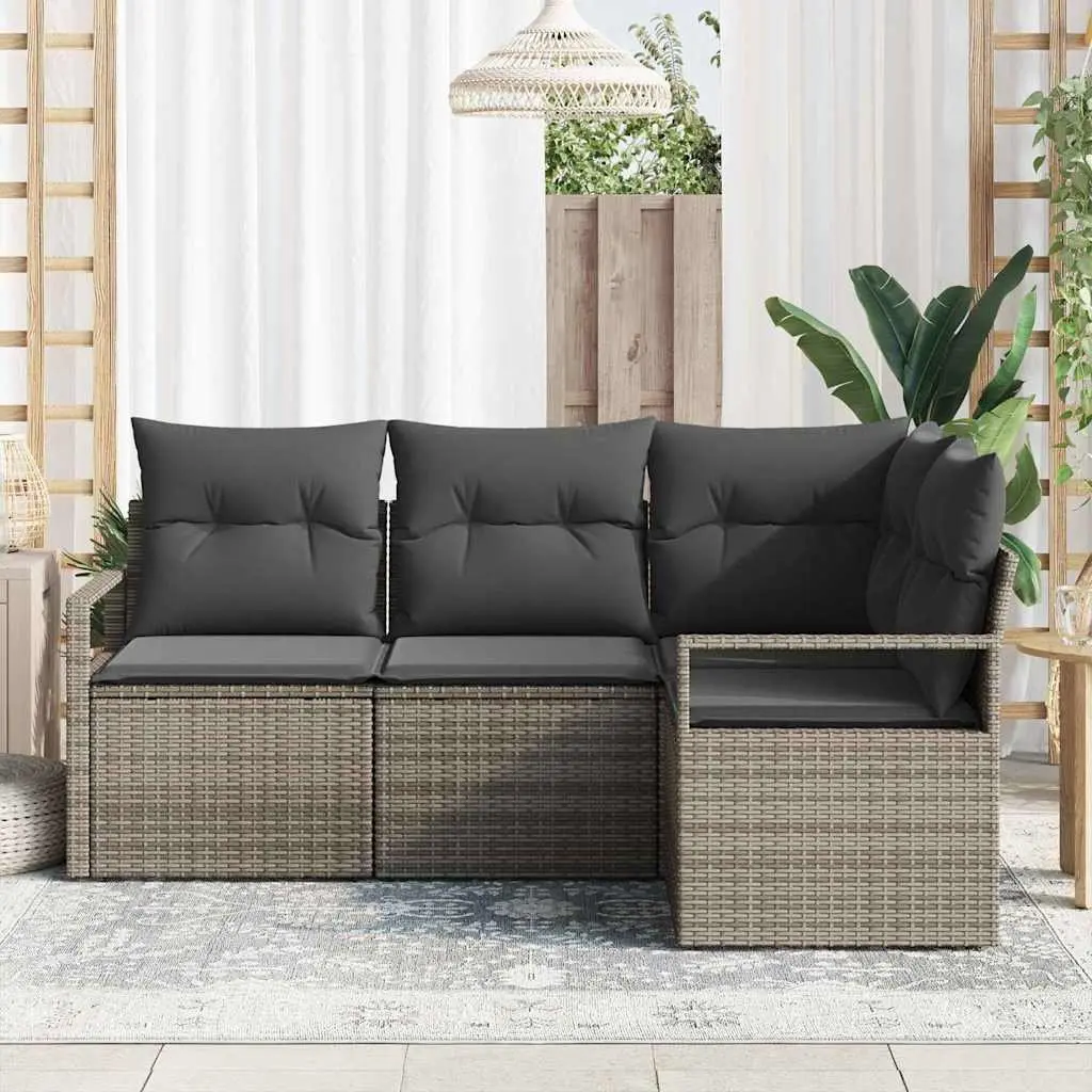 Grey Modular 4-Piece Outdoor Sofa Set with Cushions