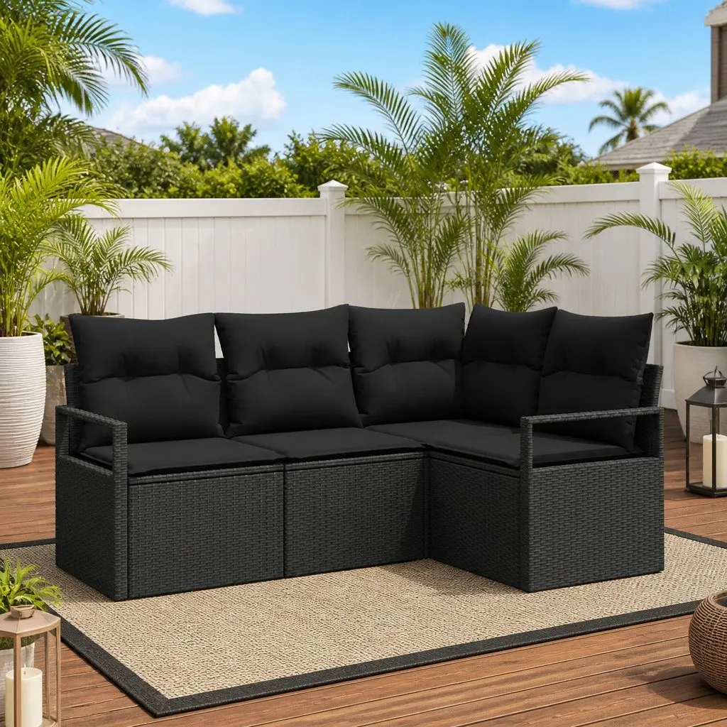 Modular Black Poly Rattan Outdoor Sofa Set for Comfort