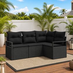 Modular Black Poly Rattan Outdoor Sofa Set for Comfort