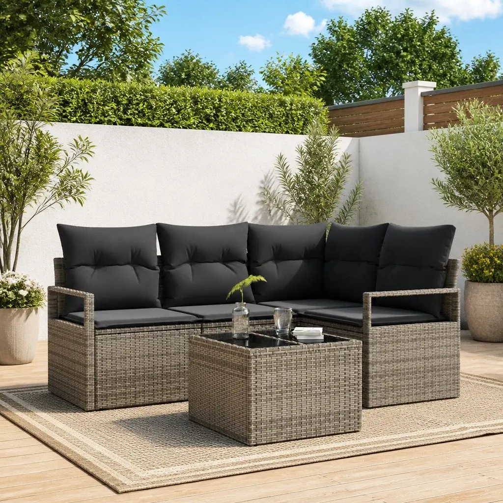 5 Piece Light Grey Outdoor Sofa Set with Storage