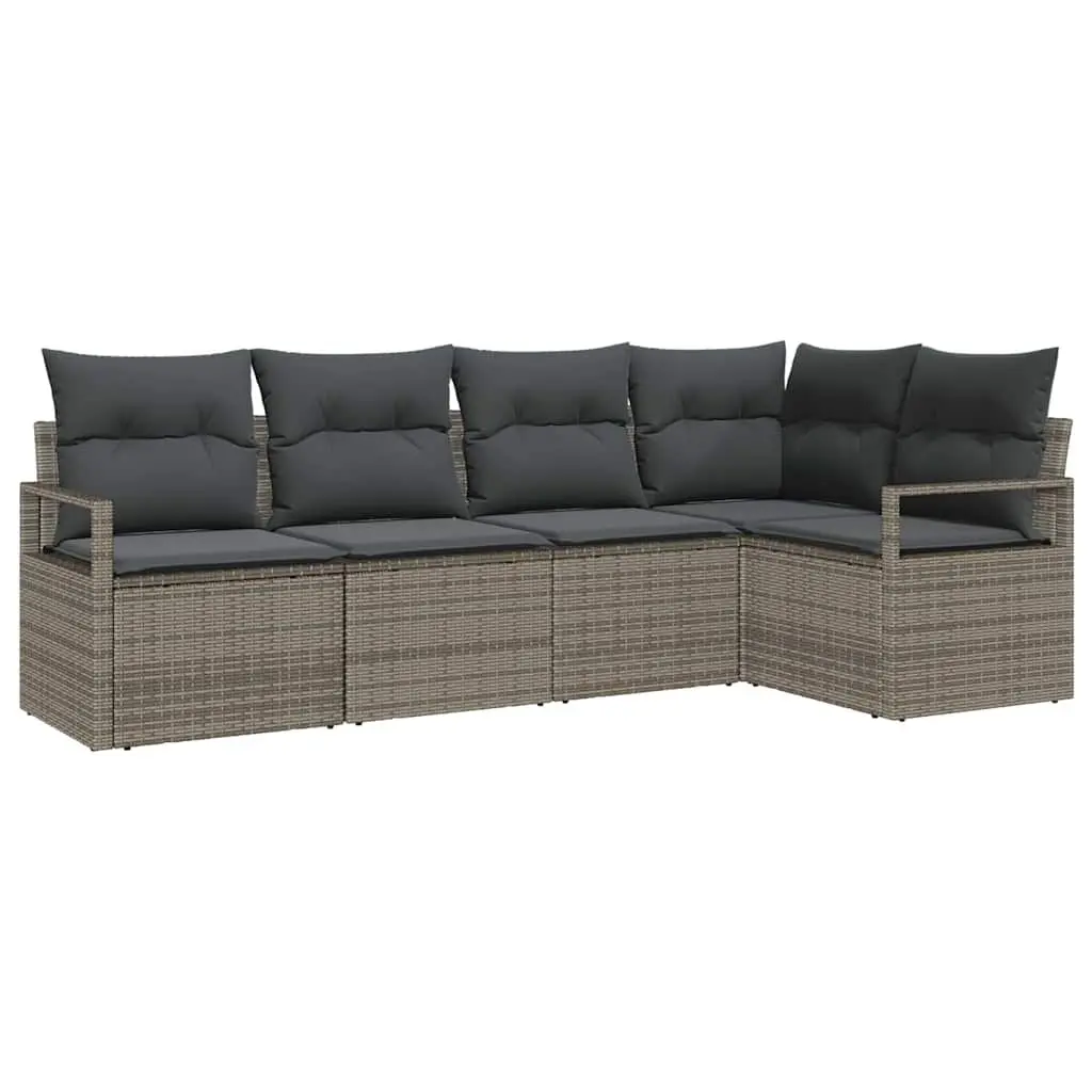 5 Piece Grey Poly Rattan Garden Sofa Set