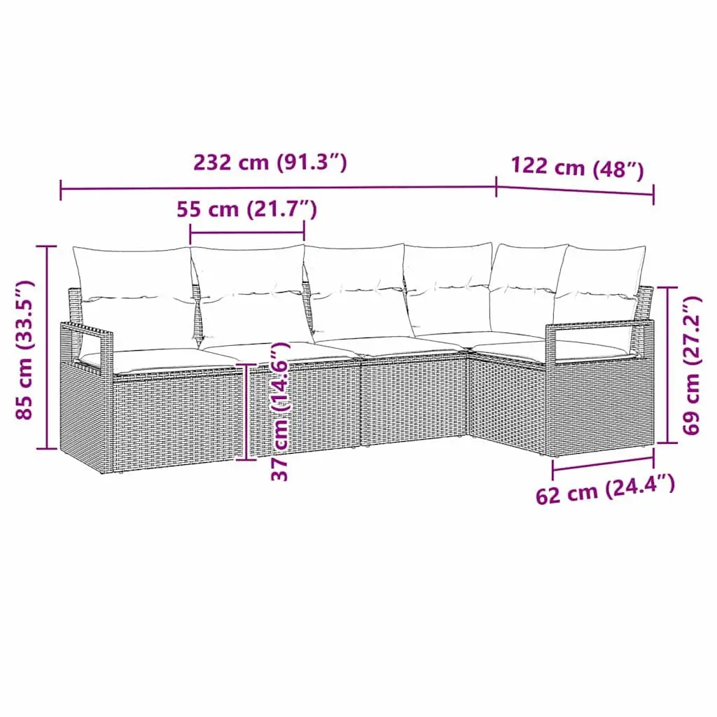 5 Piece Grey Poly Rattan Garden Sofa Set