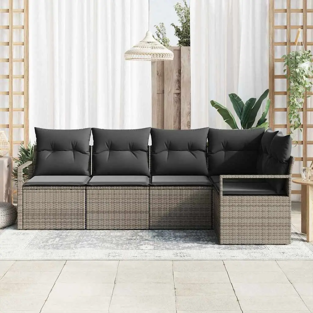 5 Piece Grey Poly Rattan Garden Sofa Set
