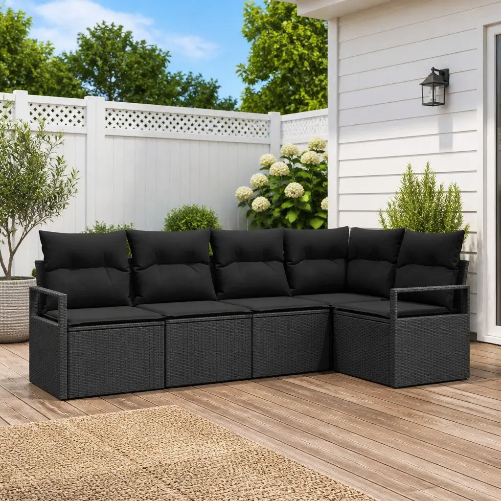 Black 5-Piece Modular Garden Sofa Set with Cushions
