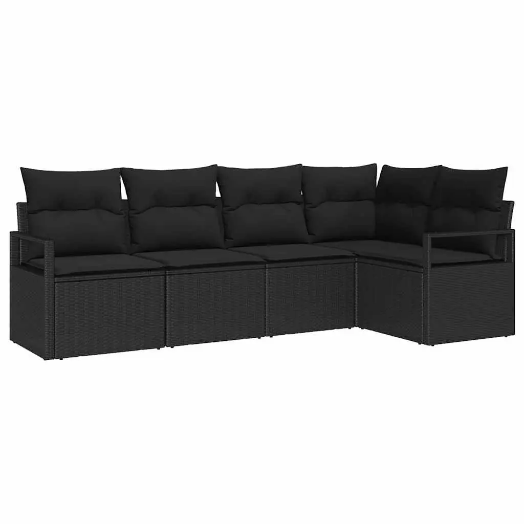 Black 5-Piece Modular Garden Sofa Set with Cushions