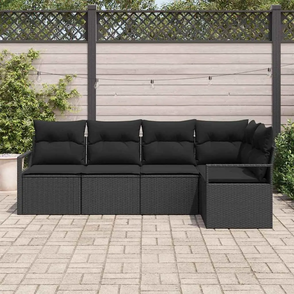 Black 5-Piece Modular Garden Sofa Set with Cushions