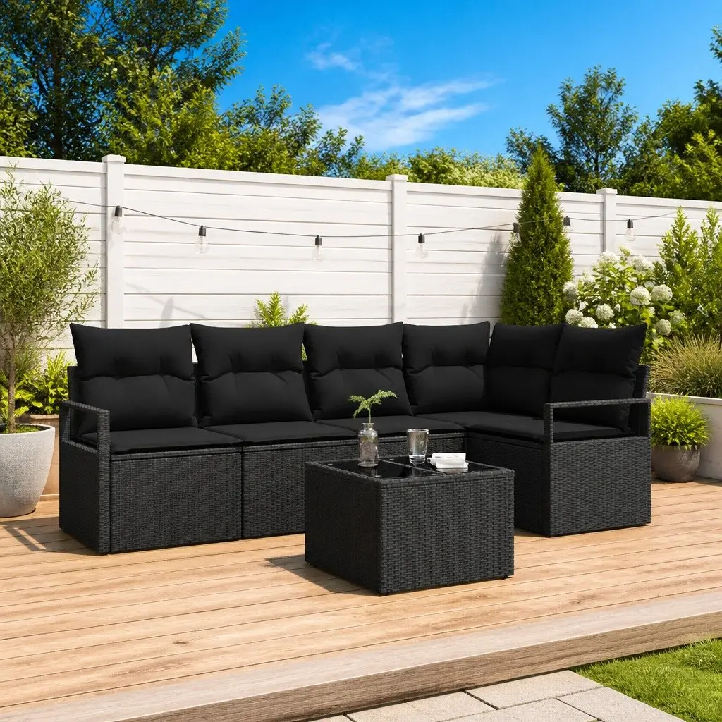 Black Modular 6-Piece Outdoor Garden Sofa Set