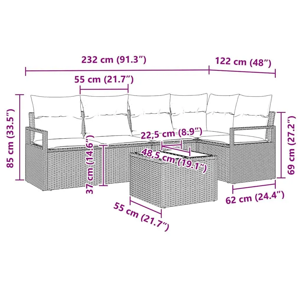 Black Modular 6-Piece Outdoor Garden Sofa Set