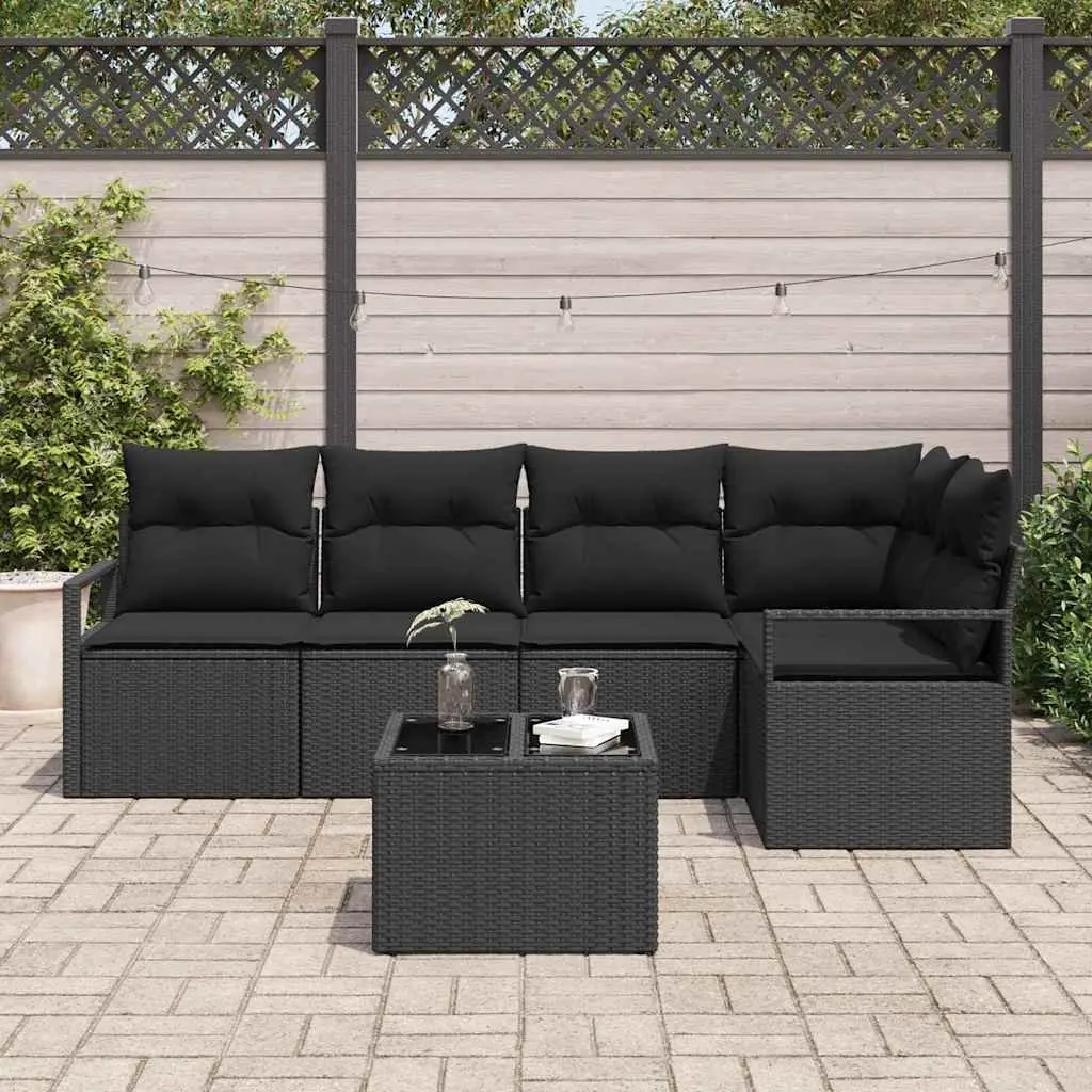Black Modular 6-Piece Outdoor Garden Sofa Set