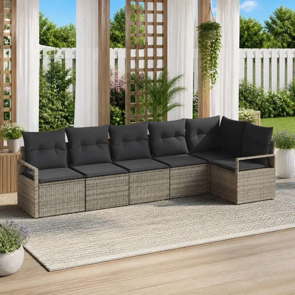 6 Piece Grey Poly Rattan Garden Sofa Set