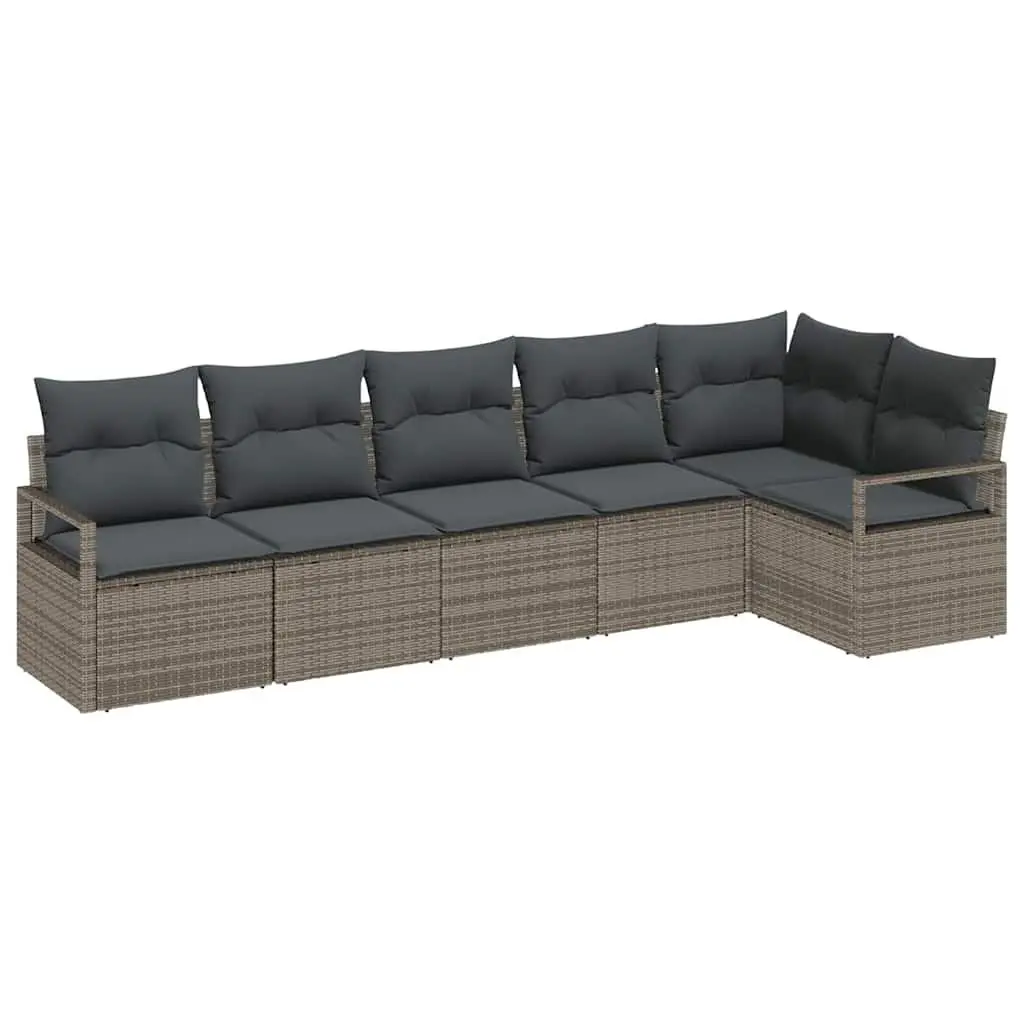 6 Piece Grey Poly Rattan Garden Sofa Set
