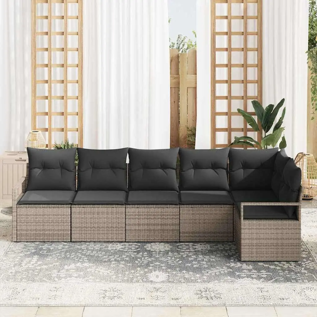 6 Piece Grey Poly Rattan Garden Sofa Set