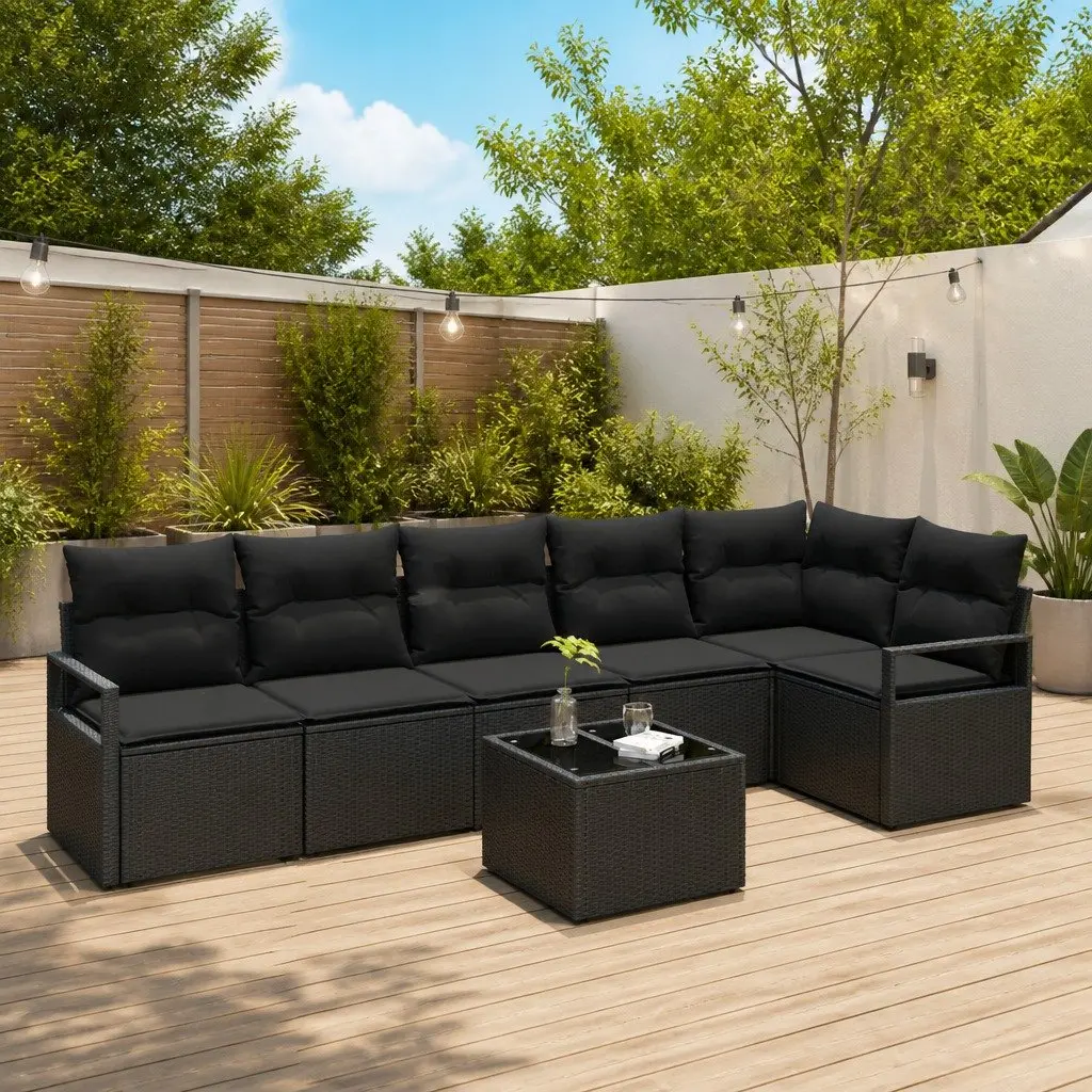 7-Piece Outdoor Garden Sofa Set in Black