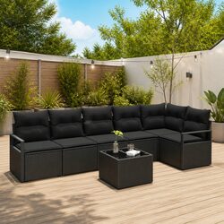 Outdoor Garden Sofa Set 7 Piece Black Poly Rattan Modular Seating Patio