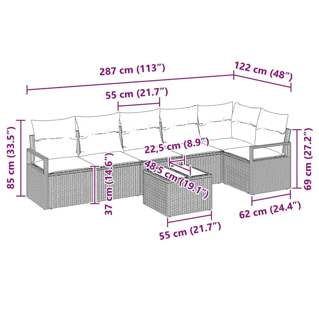 7-Piece Outdoor Garden Sofa Set in Black