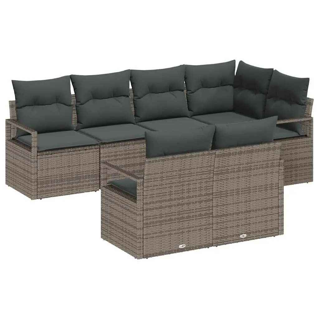 Garden Sofa Set Poly Rattan 7 Pieces Grey Outdoor Patio Lounge Furniture