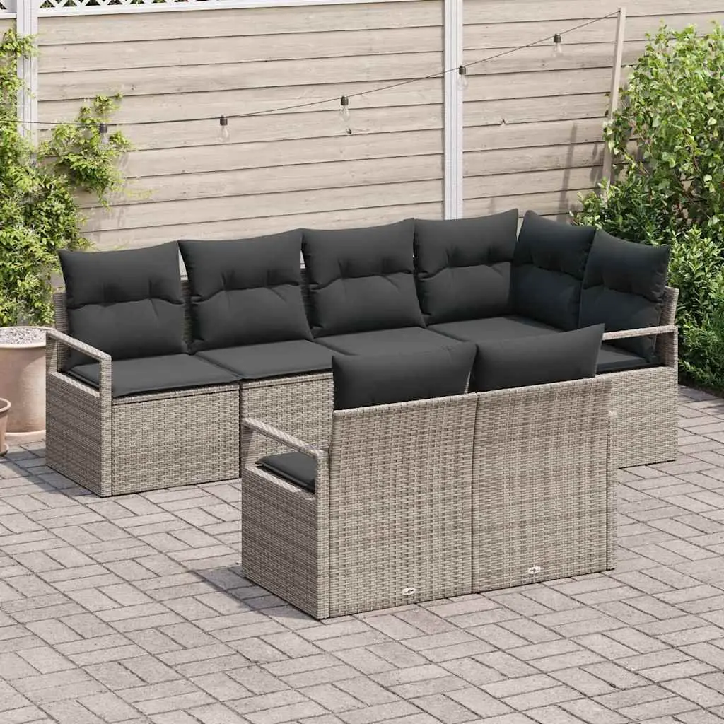 Garden Sofa Set Poly Rattan 7 Pieces Grey Outdoor Patio Lounge Furniture