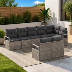 Garden Sofa Set 8 Piece Outdoor Seating Poly Rattan Grey Modular Lounge