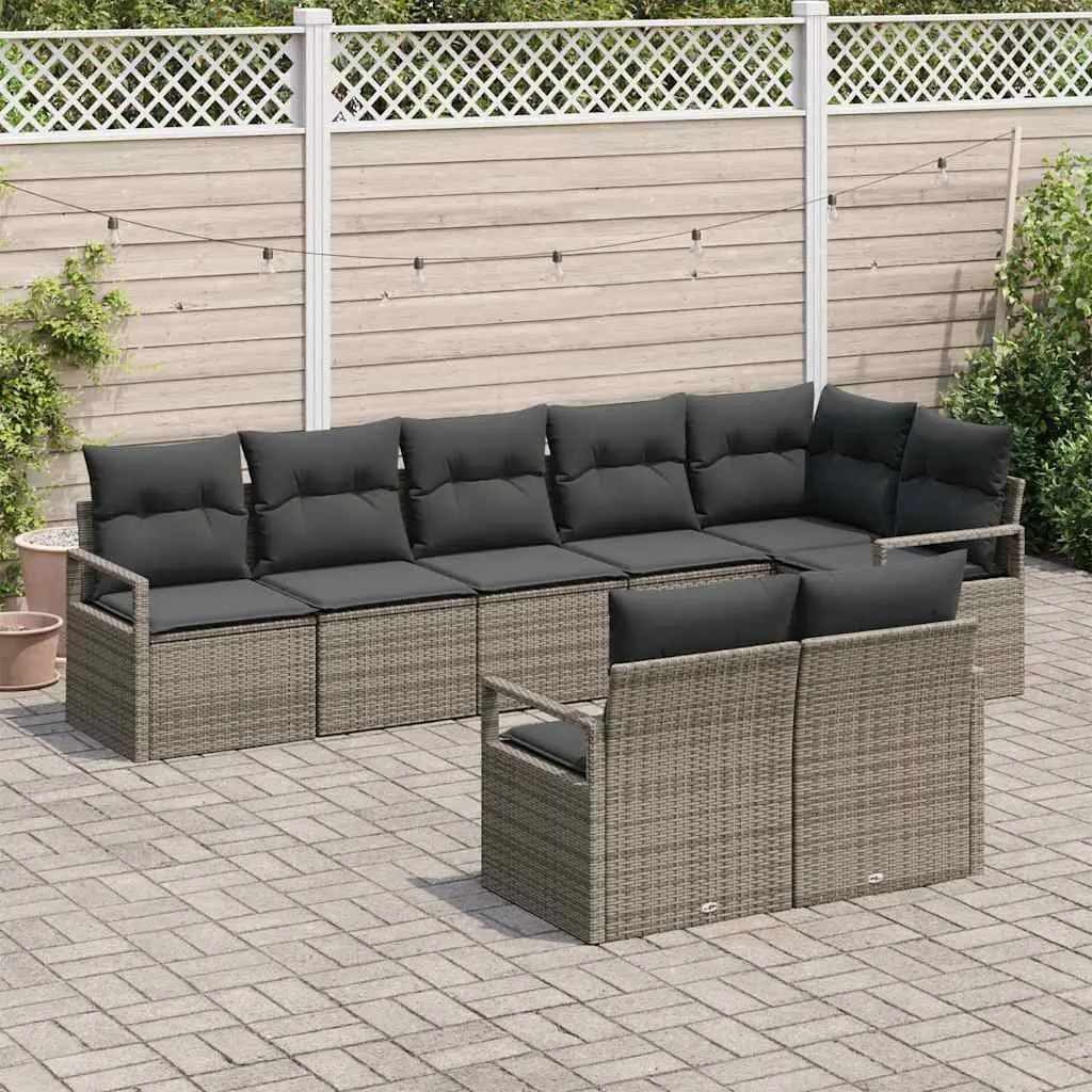 8-Piece Modular Grey Garden Sofa Set for Outdoor Comfort