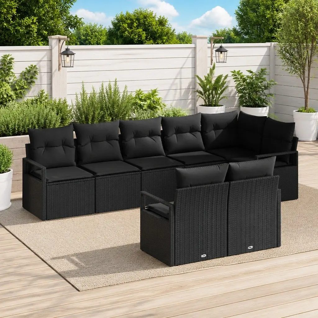 8-Piece Modular Black Poly Rattan Garden Sofa Set