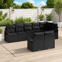 8-Piece Modular Black Poly Rattan Garden Sofa Set
