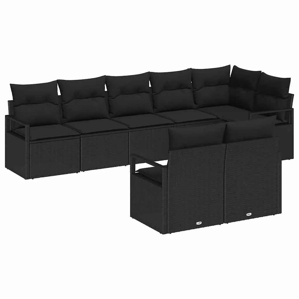 8-Piece Modular Black Poly Rattan Garden Sofa Set