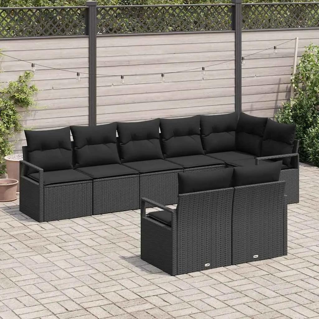 8-Piece Modular Black Poly Rattan Garden Sofa Set