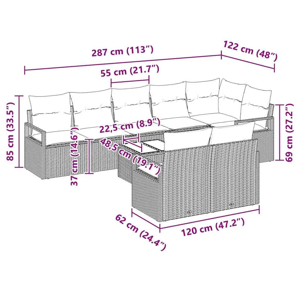 9 Piece Outdoor Modular Garden Sofa Set