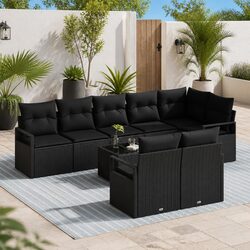 Premium 9-Piece Modular Black Poly Rattan Garden Sofa Set
