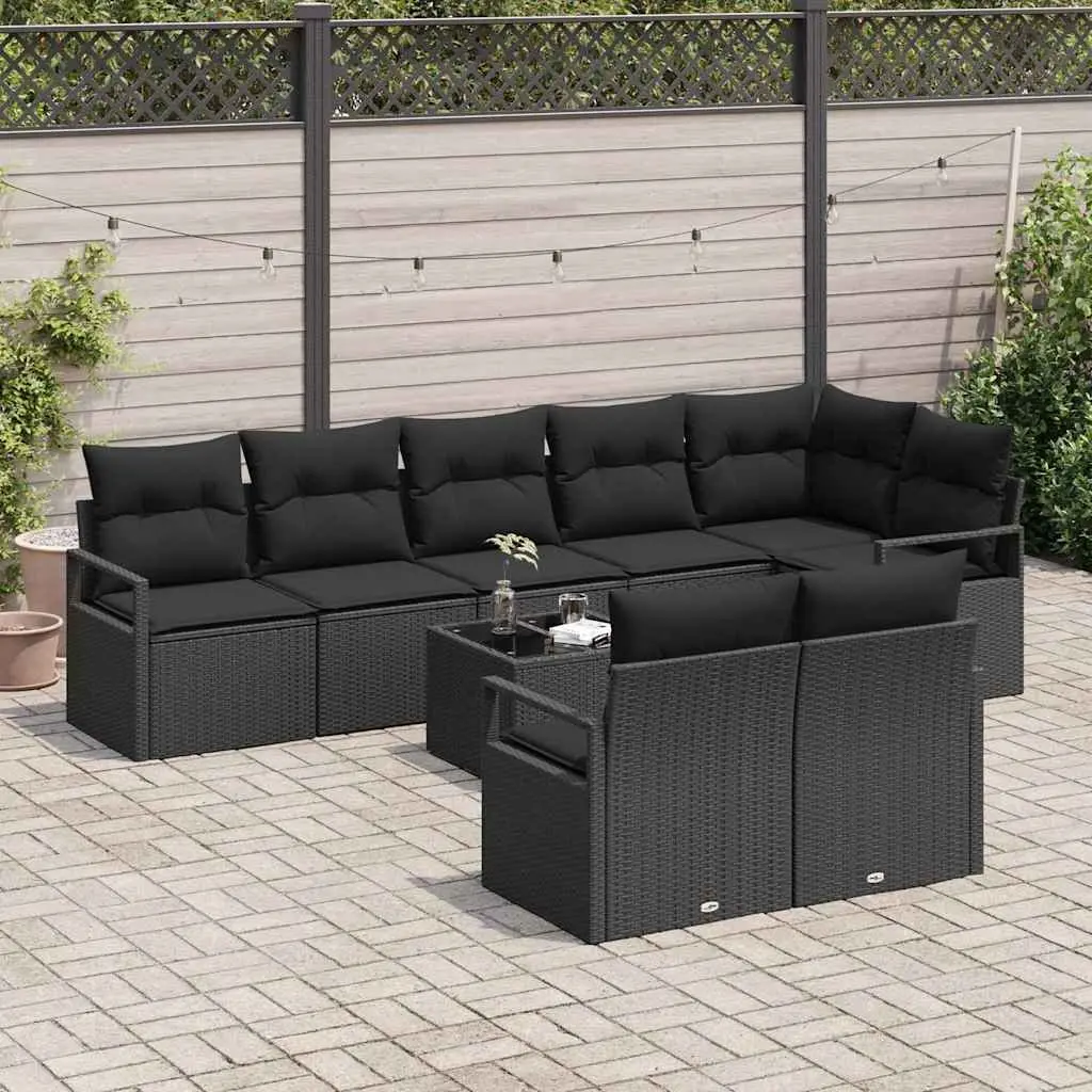Outdoor Garden Sofa Set Poly Rattan 9 Piece Modular Lounge Seating Black