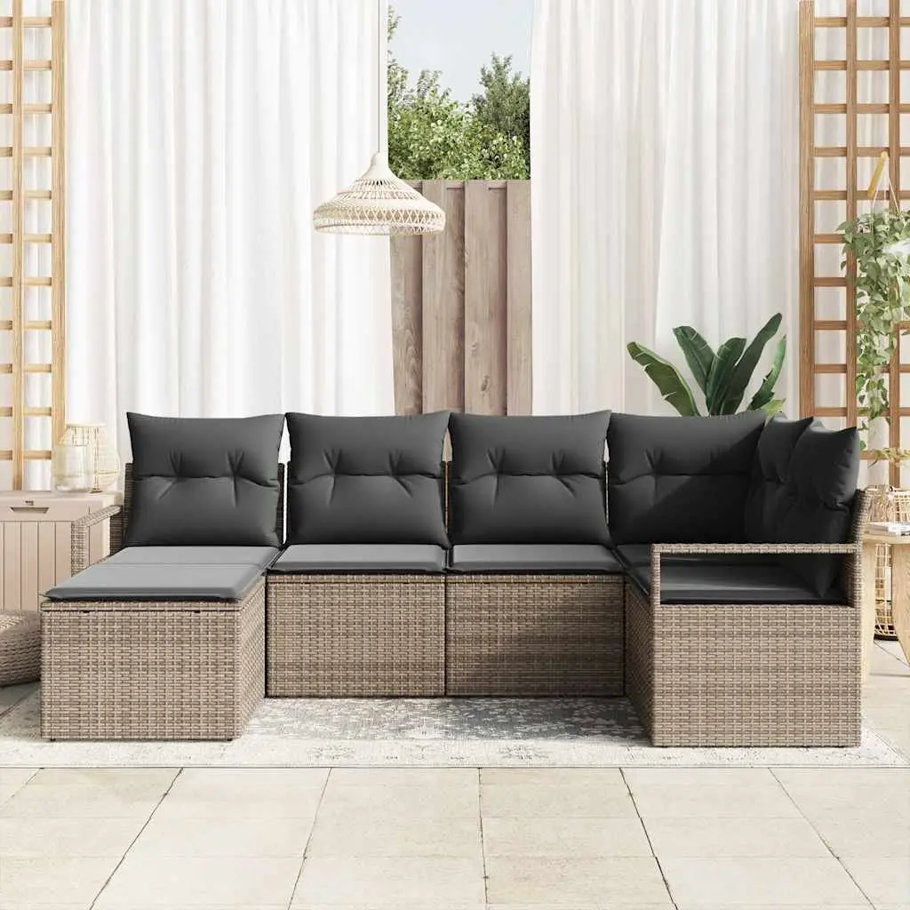 6-Piece Modular Grey Poly Rattan Outdoor Sofa Set