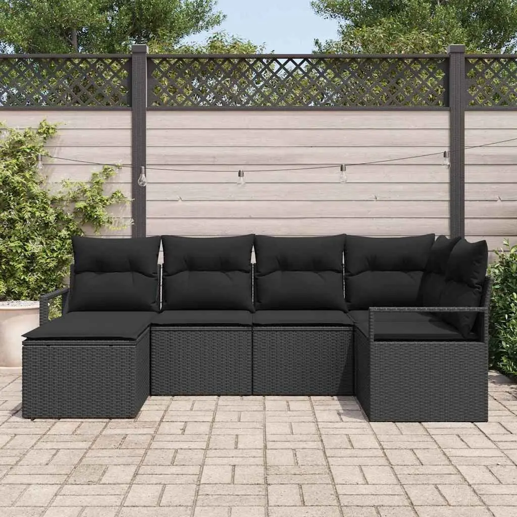 Black Poly Rattan Outdoor Sofa Set 6 Pieces with Storage