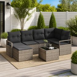 Light Grey Poly Rattan Outdoor Sofa Set - 7 Pieces