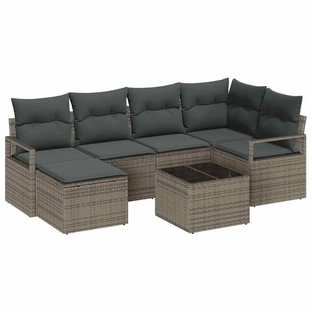 Outdoor Sofa Set 7 pcs Light Grey Poly Rattan Modular Garden Seating Storage