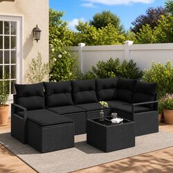 7-Piece Black Modular Outdoor Sofa Set with Storage
