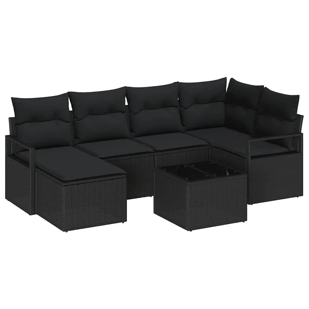 7-Piece Black Modular Outdoor Sofa Set with Storage