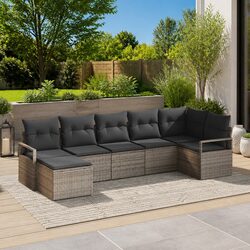 Outdoor Sofa Set 7pcs Grey Poly Rattan Modular Garden Seating with Storage