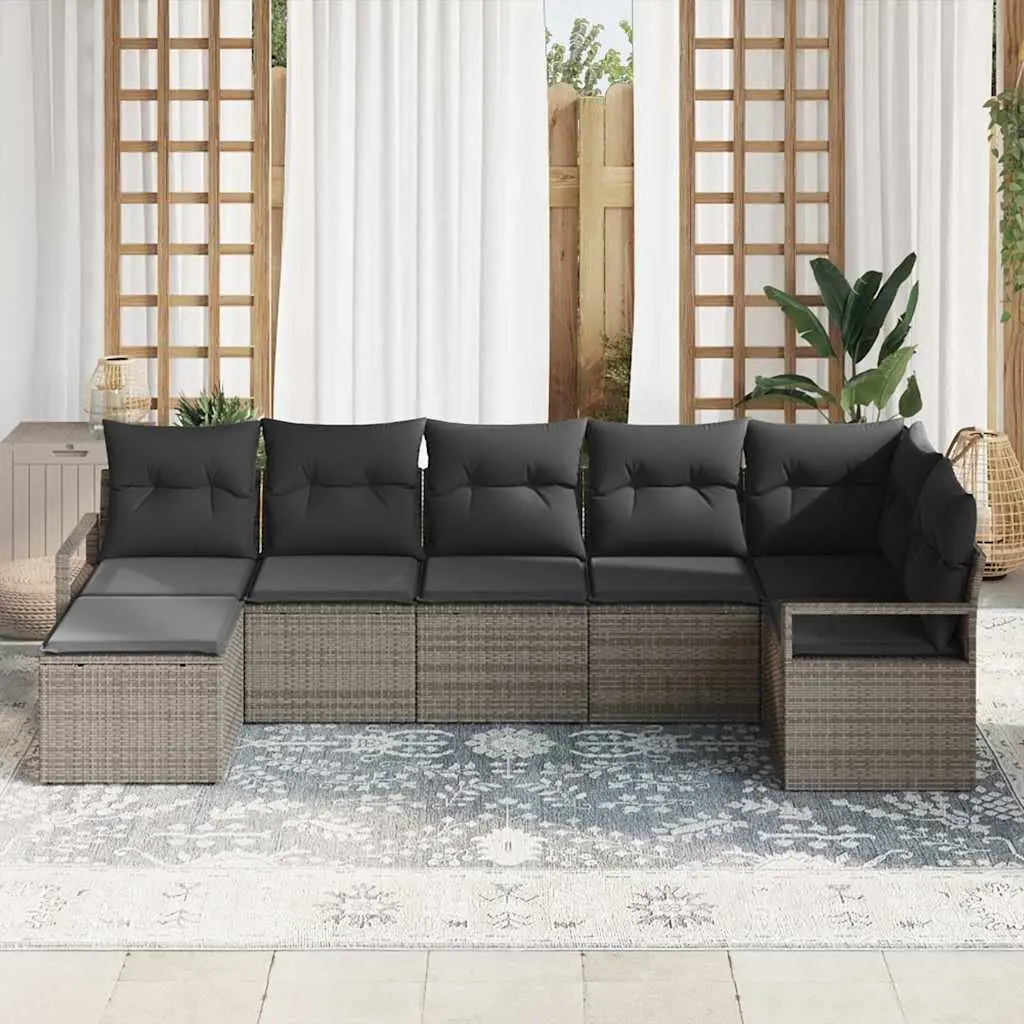 Modular 7-Piece Grey Poly Rattan Outdoor Sofa Set