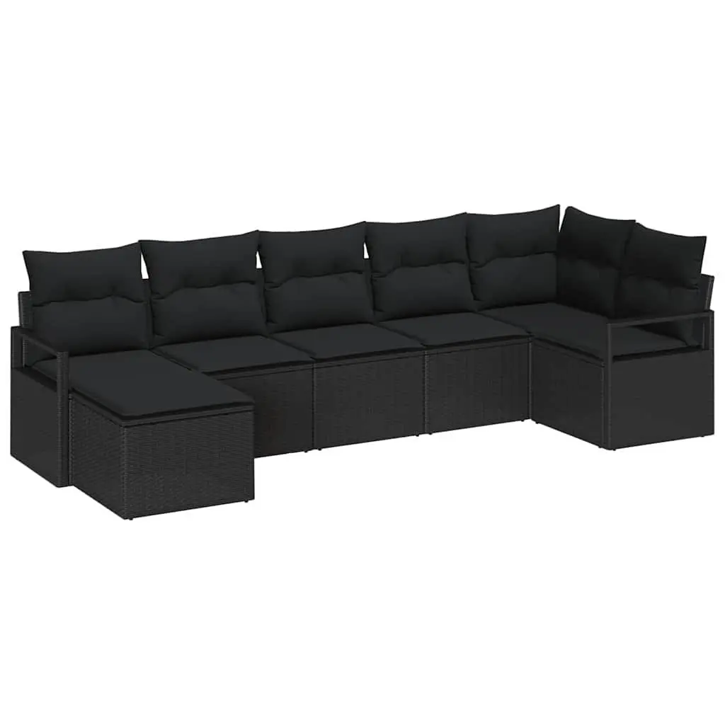 Outdoor Sofa Set Poly Rattan 7 Pieces Modular Garden Furniture Black