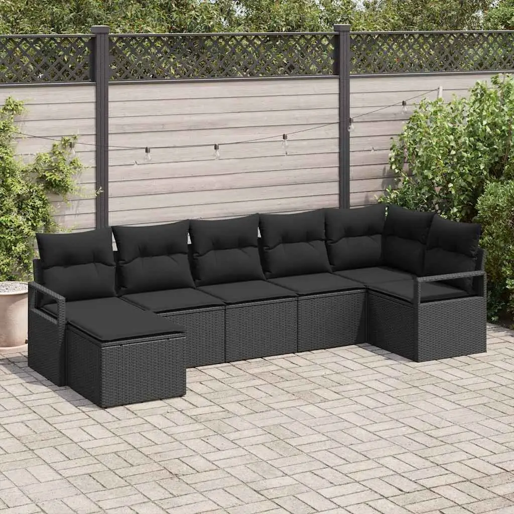 Outdoor Sofa Set Poly Rattan 7 Pieces Modular Garden Furniture Black